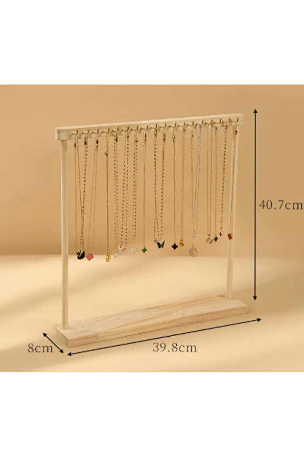 18 Hook Jewelry Organizer Display Stand Wood Necklace Hanging Countertop Rack for Chains Earrings Br
