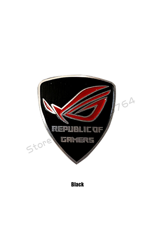 غطاء كمبيوتر أسود من الألومنيوم، ملصق شعار ROG، ملصق Gamer Belief، خزانة كمبيوتر، جزء MOD باللونين الأسود والأبيض