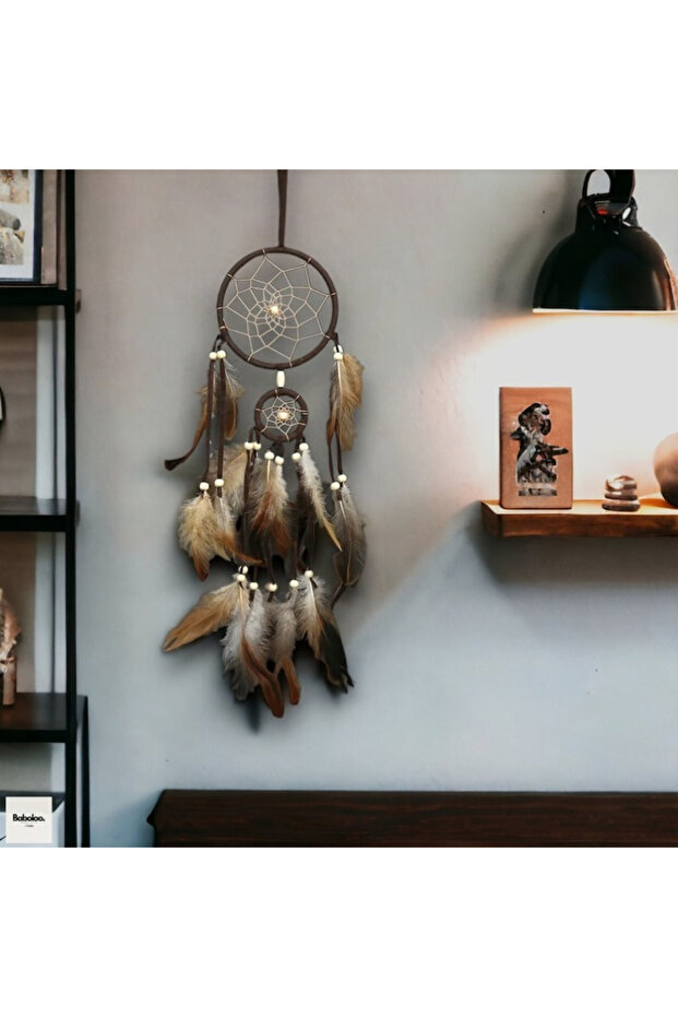 Coffee 1 Pc Indian Dream Catcher with Brown Feathers - Wall Hanging Dream Catcher Bedroom Accessorie