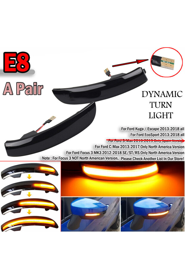 For Ford Kuga Ecosport Dynamic Blinker LED Turn Signal Light Side Mirror Indicator Sequential 201... - 2