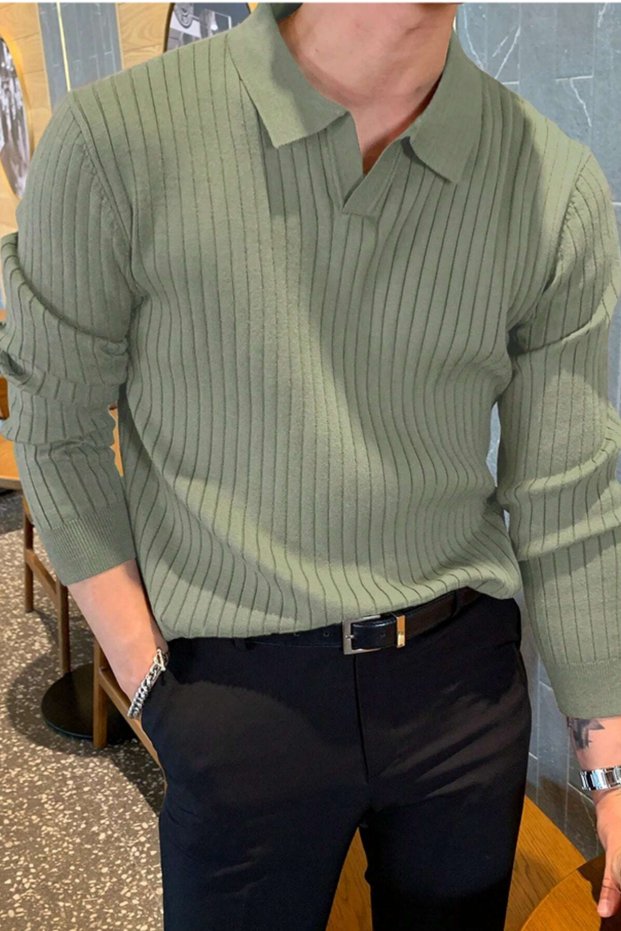 Men's Polo Collar Ribbed Knitwear Sweater