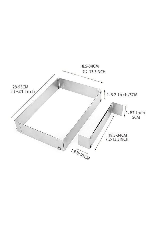 قالب كيك مستطيل الشكل مصنوع من الفولاذ المقاوم للصدأ، مع حلقات قابلة للتعديل على شكل موس كيك مربع الشكل - 1