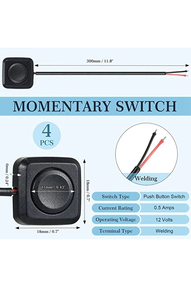 مفتاح تشغيل وإيقاف مؤقت من البلاستيك الأسود 12 فولت 24 فولت مفتاح زر صغير مثبت على السطح - 6