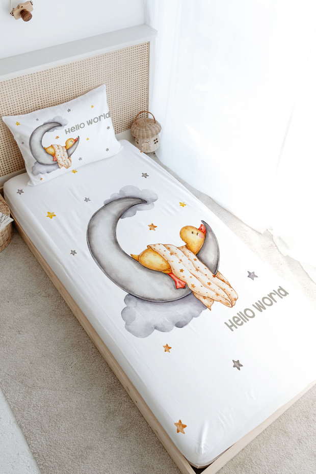 Single Elastic Sheet Set - Pure Baby Series - Duck Sleeping on the Moon