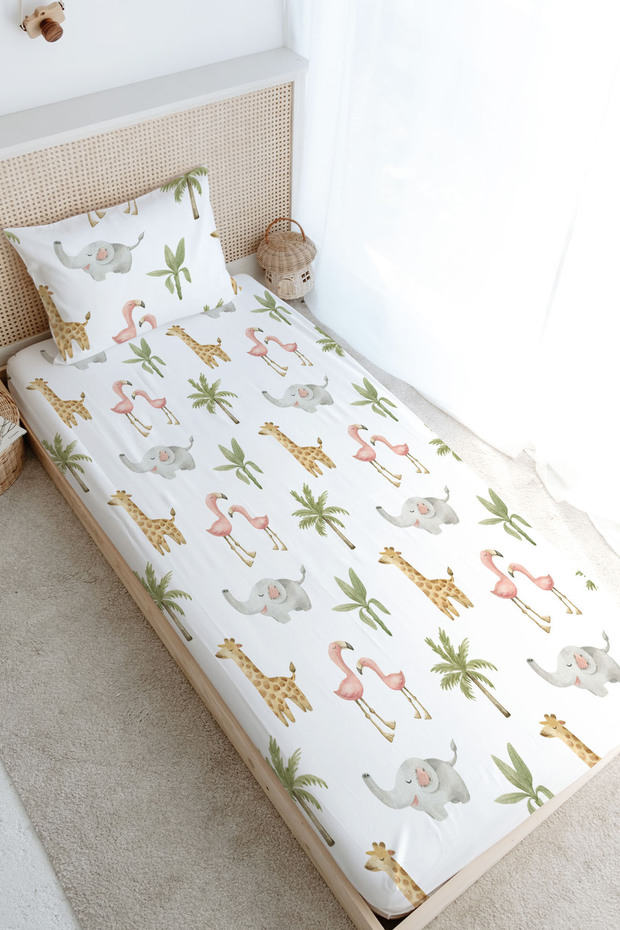Single Fitted Sheet Set - Iconic Series - Pink Safari Animals