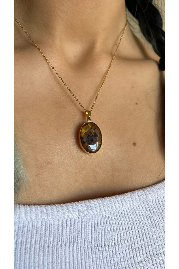 PASLANMAZ ÇELİK KAPLAN GÖZÜ KOLYE - 2