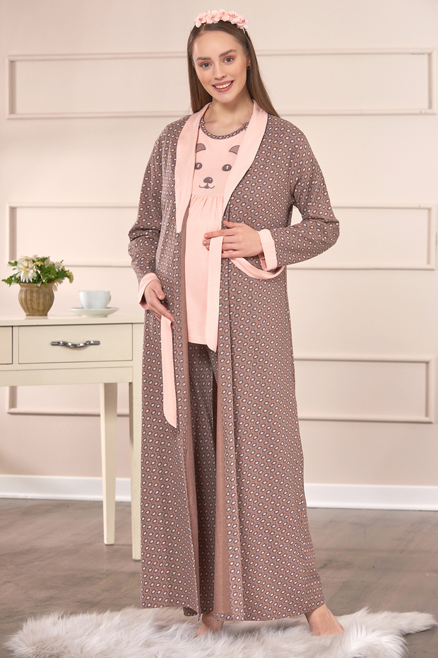 Cotton Maternity Pajama Set with Maternity Dressing Gown