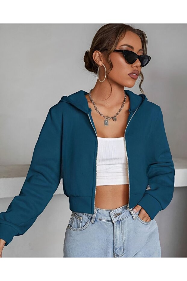 New Season Zippered Hooded Sweatshirt Crop Cardigan Jacket