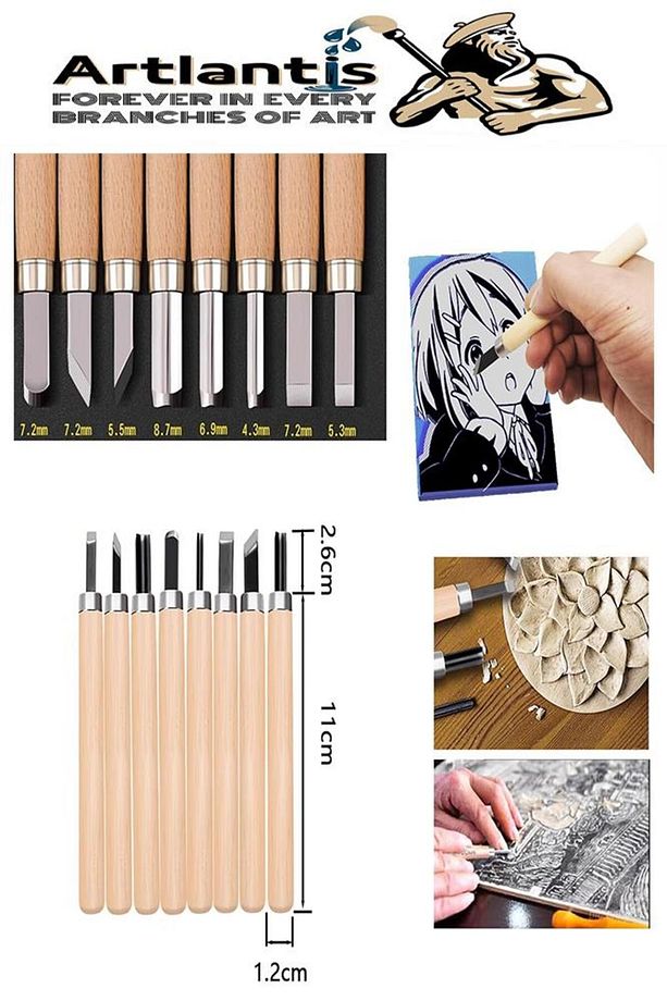 Linol Oyma Seti ve Kretuar Seti 9 Parça 1 Paket Linol Oyma Kesme Bıçak Seti Bıçaklı Linolyum Baskı A - 6