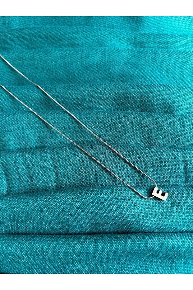 Çelik Gümüş Renk E Harfi Kolye - 4