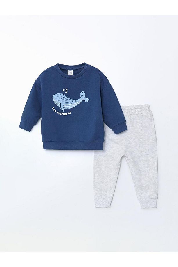 LCW baby Bisiklet Yaka Baskılı Erkek Bebek Sweatshirt ve Eşofman Alt 2'li - 2