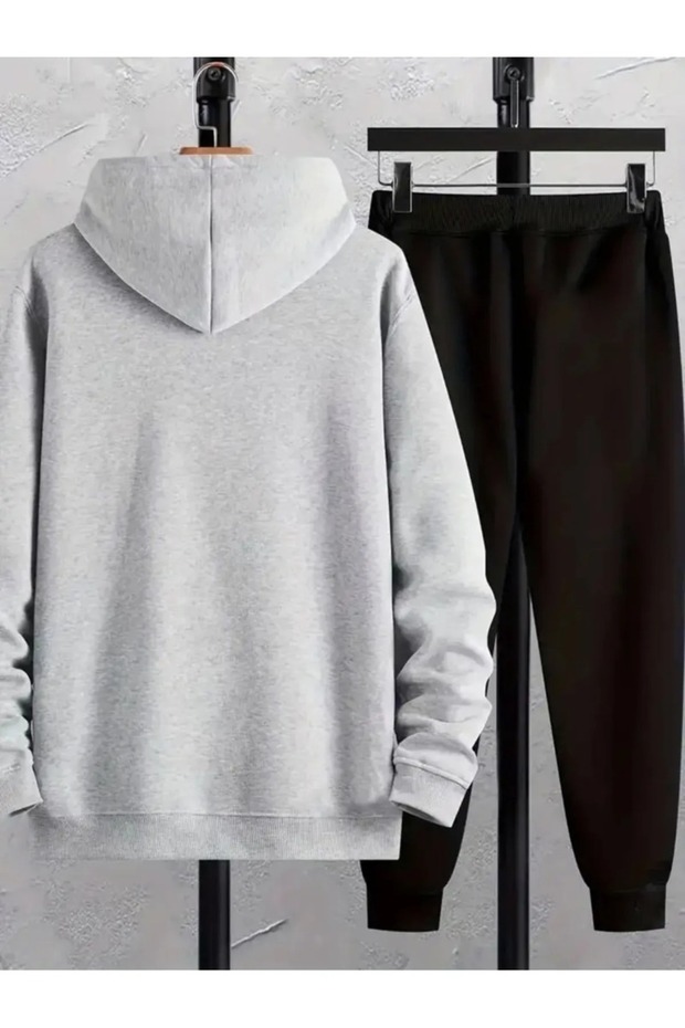 Unisex Hooded 2 Thread Winter Thick Basic Tracksuit Set - 4