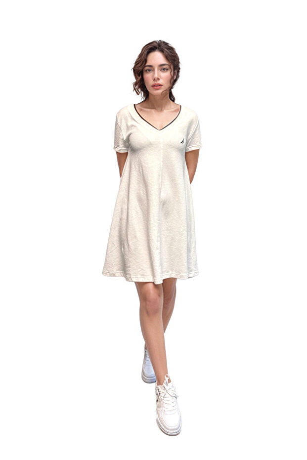 Women's White V-Neck Short Sleeve Dress — Modern Design for Versatile Effortless Everyday Style