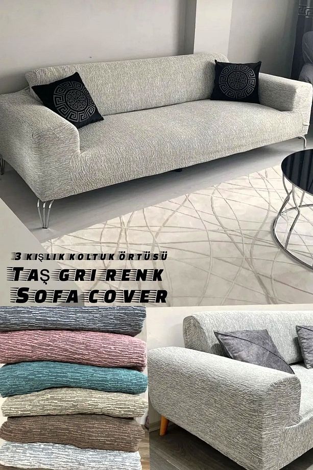 Streç Lastikli Esnek Yıkanabilir Pamuklu Jakarlı Desen 3*kişilik Koltuk Örtüsü Koltuk Kılıfı (tek) - 1