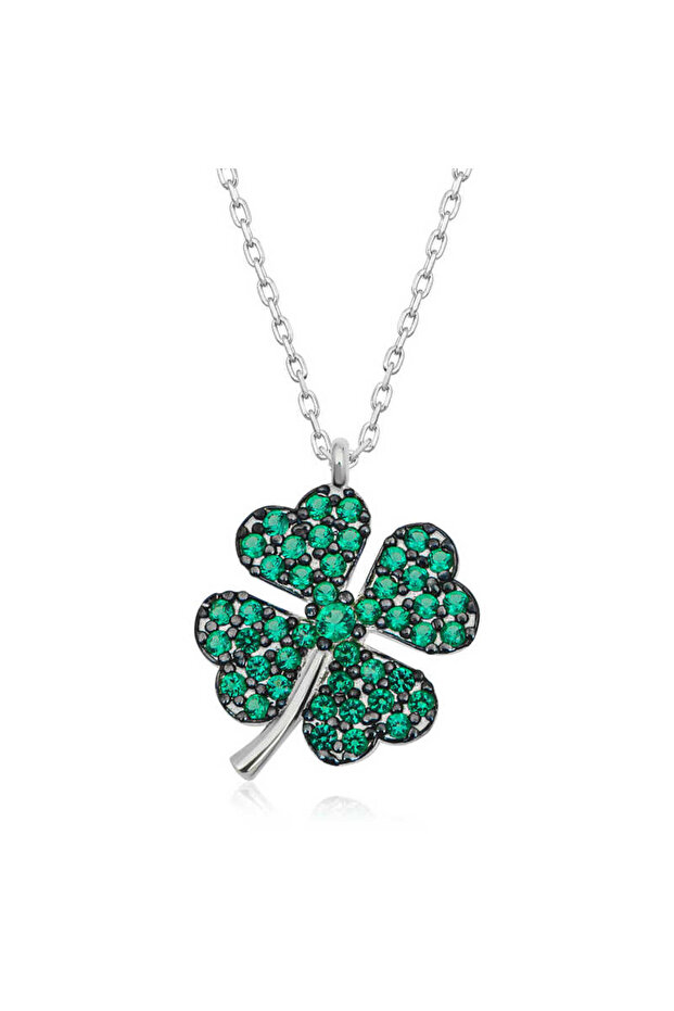 Gümüş Dört Yapraklı Yonca Kadın Kolye - 2