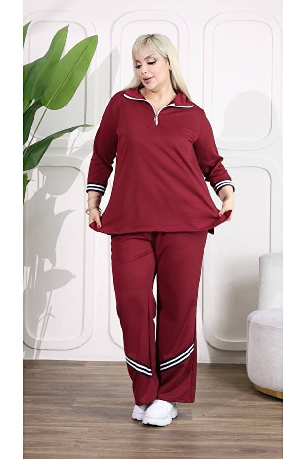 Large Size Bottom-Top Set with Black Stripe and Zipper Detail