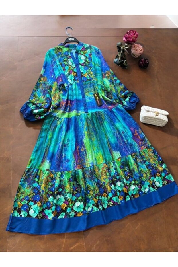 Half Buttoned Hawk Patterned Loose Dress - 2310-0001 - 1