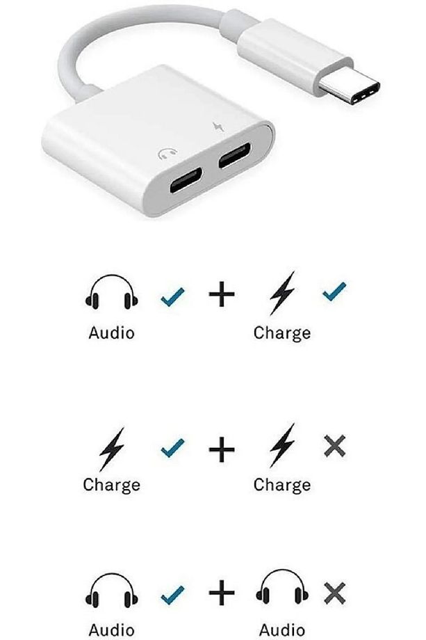 Type C To Type C Kulaklık Hızlı Şarj Giriş Çevirici Çoklayıcı Çoğaltıcı Splitter Adaptör - 2