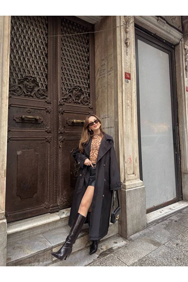Women's Black Belted New Season Trench Coat