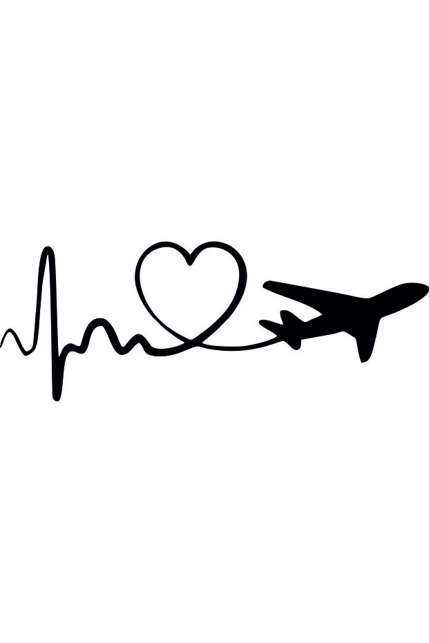 Airplane and Heart Beat Auto Sticker (30X11Cm)
