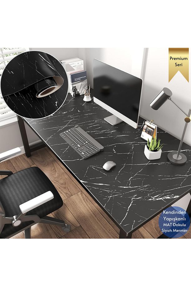60x100cm Mat Mermer Desenli Kendinden Yapışkanlı Duvar Kağıdı Kaplama Mutfak Masa Folyo - 7