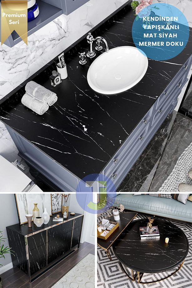 Kendinden yapışkanlı Mat Mermer Desen Folyo Mutfak Banyo Tezgah Duvar Kaplama 60cmX100cm - 3