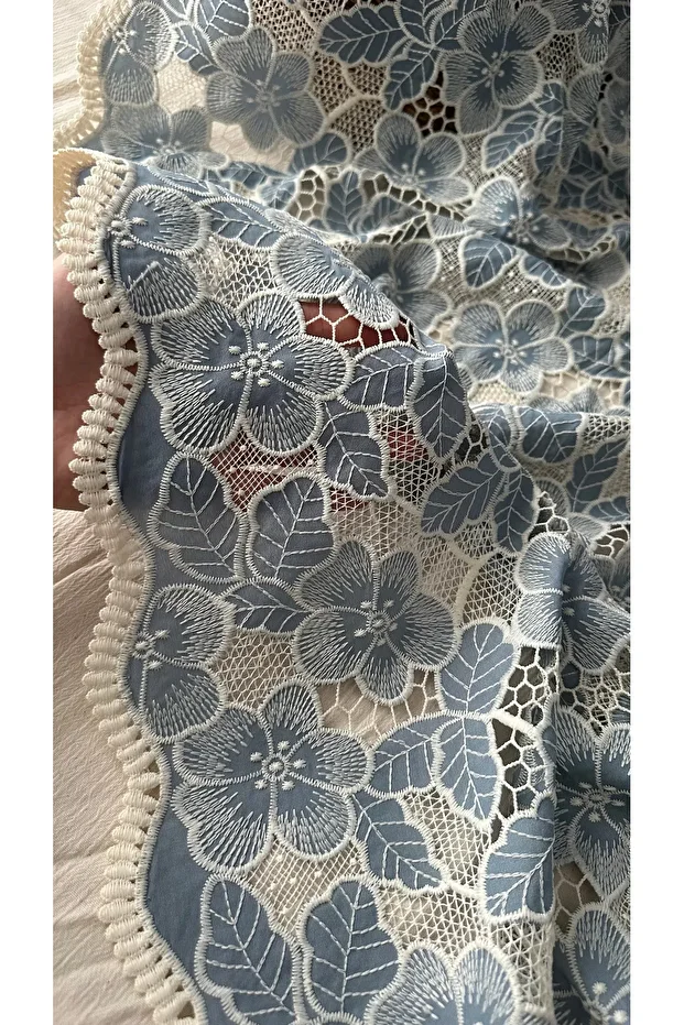 Soft mavi dantel kumaş - 4