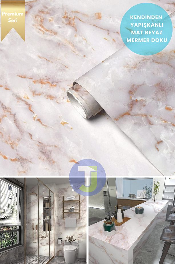 Kendinden yapışkanlı Mermer Desen Folyo Mutfak Banyo Tezgah Duvar Kaplama 60cmX100cm - 1