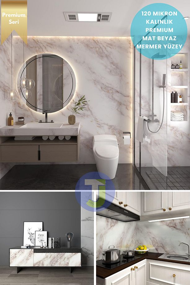 Kendinden yapışkanlı Mermer Desen Folyo Mutfak Banyo Tezgah Duvar Kaplama 60cmX100cm - 3