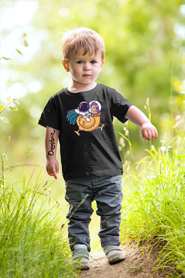 Astronaut Rooster Printed Children's Oversize T-Shirt