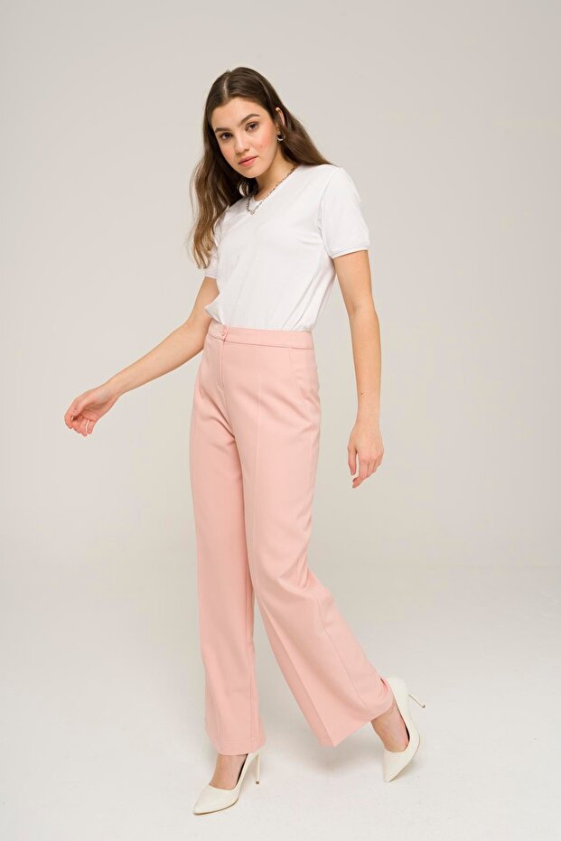 High Waisted Wide Leg Trousers Powder 7557