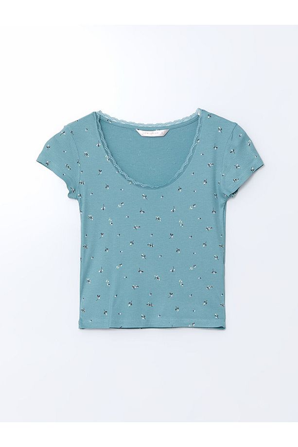 U Yaka Çiçekli Kadın Şortlu Pijama Takım - 6