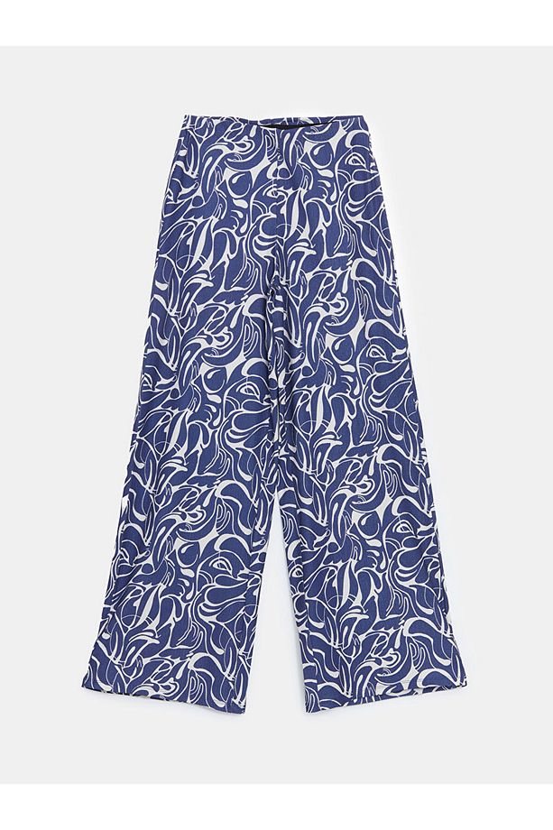 LCW Modest Lacivert Beli Lastikli Desenli Geniş Paça Kadın Pantolon - 5