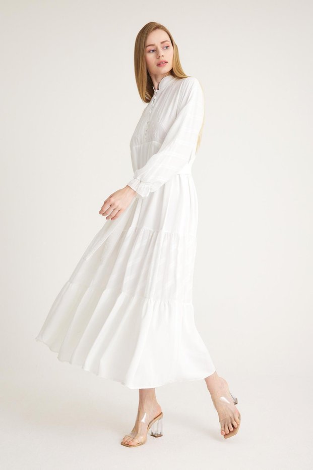 Gerafftes Chiffonkleid WEISS 9230-E