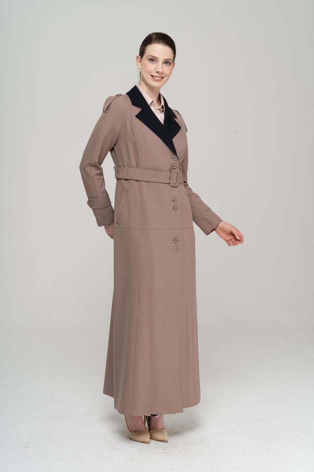 Epaulet Detailed Garnished Raglan Sleeve Lined Top Coat MINK 6548