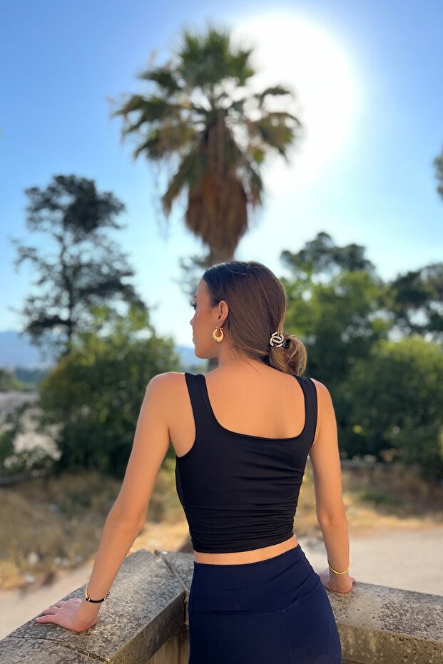 Askılı Kısa Siyah Crop - 4