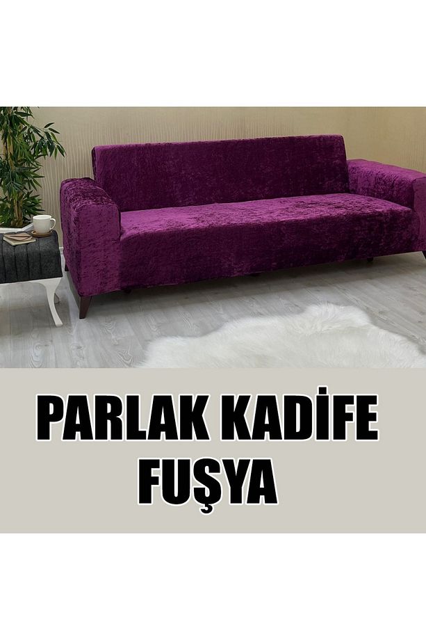 PARLAK KADİFE KUMAŞ 2 ADET ÜÇLÜ & ÇEKYAT- 2 ADET TEKLİ SET KOLTUK KILIFI - 5