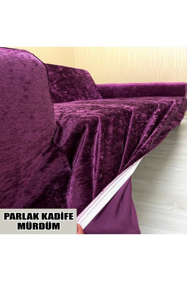 PARLAK KADİFE KUMAŞ 2 ADET ÜÇLÜ & ÇEKYAT- 2 ADET TEKLİ SET KOLTUK KILIFI - 6