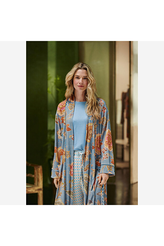 Nisha Mavi Viscose Kimono - 7