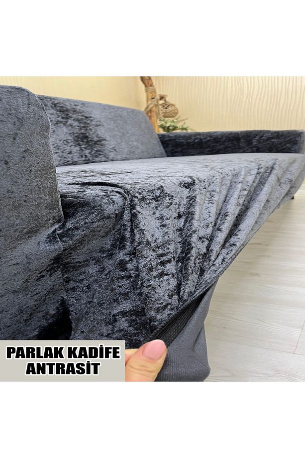 PARLAK KADİFE KUMAŞ 2 ADET ÜÇLÜ & ÇEKYAT- 2 ADET TEKLİ SET KOLTUK KILIFI - 5