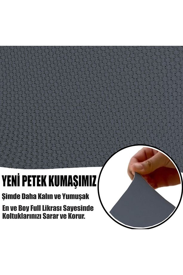 YENİ MİKRO PETEK KUMAŞ RENK KOMBİNLİ 2 ADET ÜÇLÜ-2 ADET TEKLİ KOLTUK KILIFI SETİ - 5