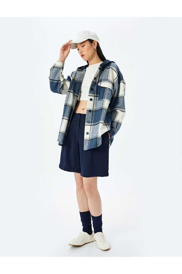 Oversize Long Sleeve Lumberjack Shirt with Hooded Pockets
