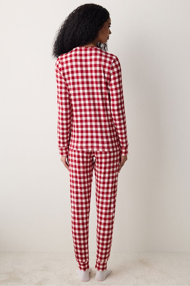 Red Gingham Kırmızı Pijama Takımı - 6