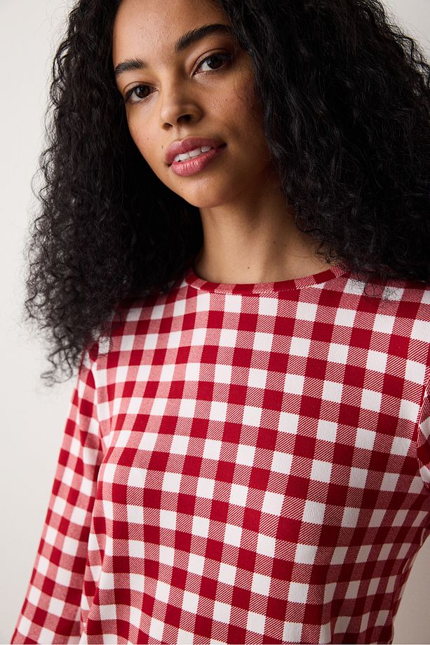 Red Gingham Kırmızı Pijama Takımı - 3