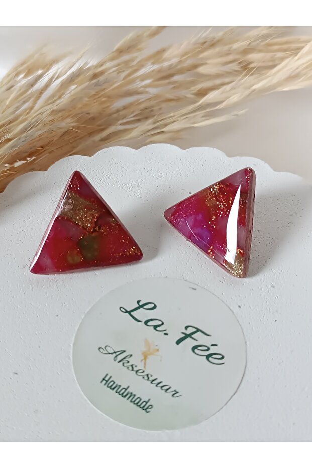 Burgundy Color Polymer Clay Earrings Glossy Special Design Steel Earrings Apparats
