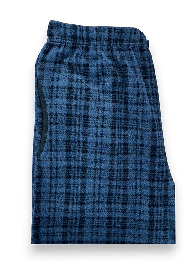 Erkek Mavi Ekose Polar Cepli Kışlık Kalın Yüksek Kaliteli Pijama Altı - 3