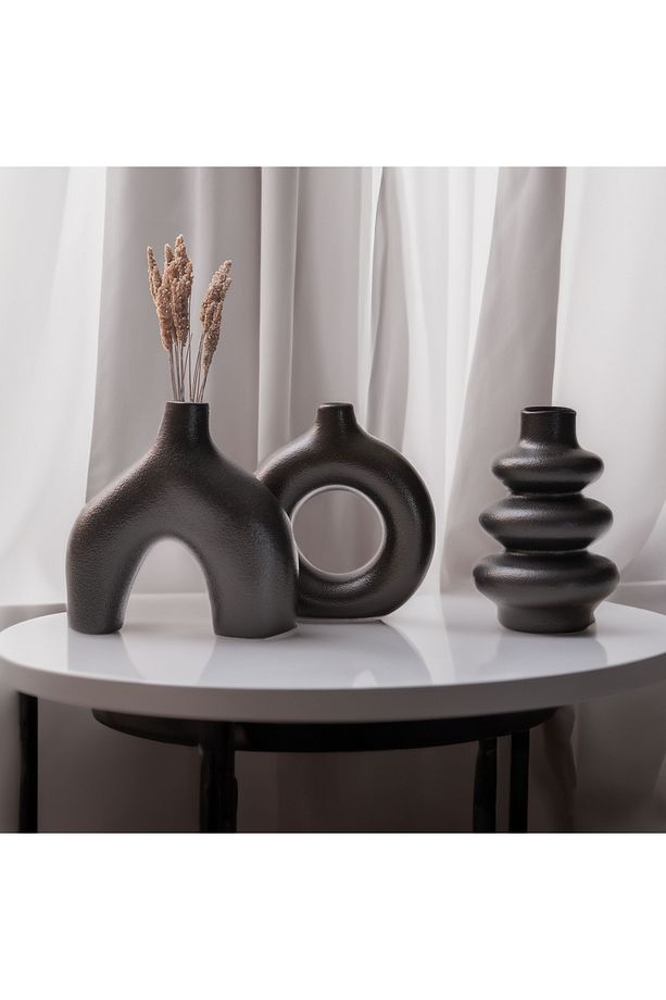 Minimal Biblo Set,  3'lü Siyah Dekoratif Bohem Minyatür Vazo - 4