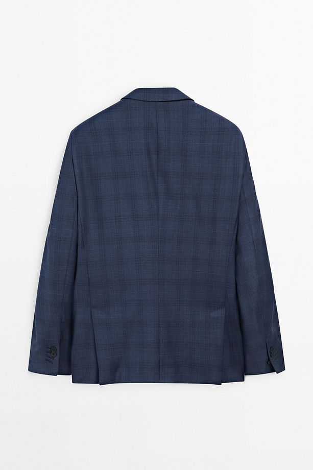 Kareli yün karışımlı klasik blazer - 7