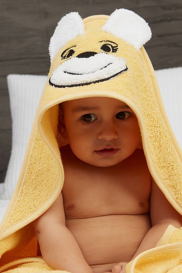 Pupy Bear Pamuklu Kapşonlu Kız-erkek Yenidoğan Bebek Kundak Havlusu Nakış Işlemeli Sarı 100x100cm - 5