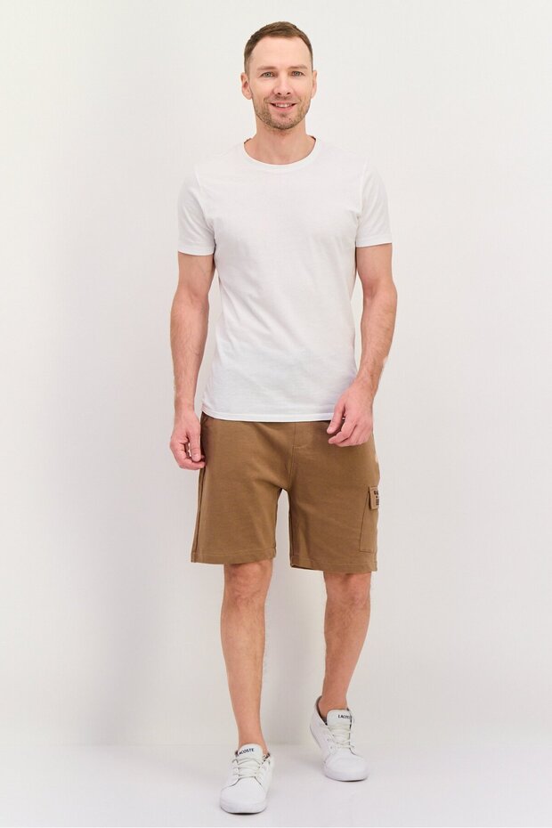 Men Drawstring Side Pocket Basic Shorts, Brown - 4